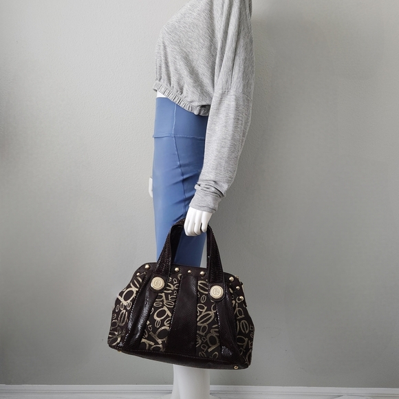 Bebe Vintage Y2K Gorgeous Dark Brown Bag With Snake Accents Gold Hardware & Logo - Picture 3 of 16